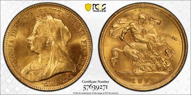 1893-S 1/2 Sov S-3881 Old Head MS64