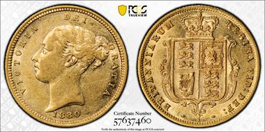 1880-S 1/2 Sov S-3862D Cross not Buried AU55