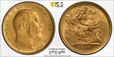 1908-S 1/2 Sov S-3977B MS65