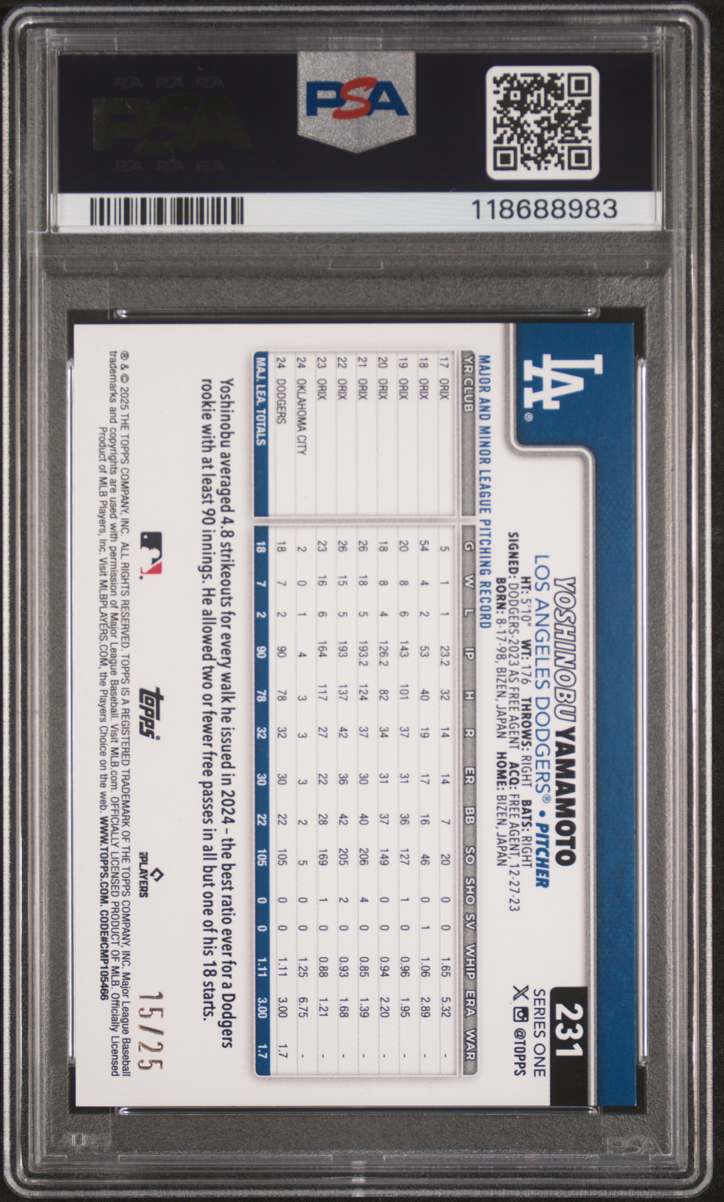 JimMint10's 2025 Topps Yoshinobu Yamamoto Big Head Variation