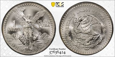 1991-Mo Onza Libertad Ag T1 - PLATA PURA MS67