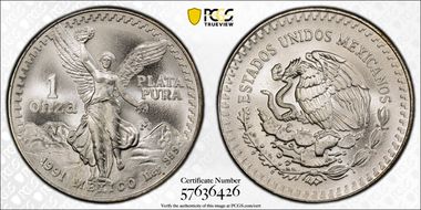 1991-Mo Onza Libertad Ag T1 - PLATA PURA MS69