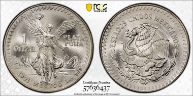 1991-Mo Onza Libertad Ag T1 - PLATA PURA MS69