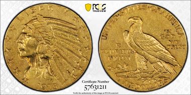 1913 $5 AU50