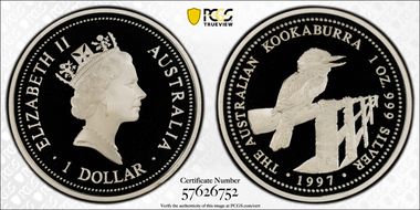 1997-P $1 Kookaburra Ag PR70DCAM