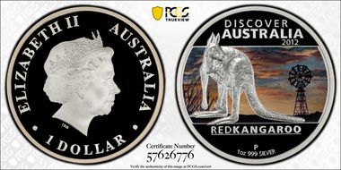 2012-P $1 Red Kangaroo Colorized Discover Australia PR70DCAM