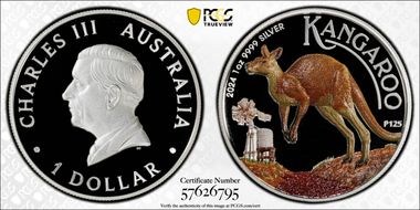 2024-P125 $1 Kangaroo 1oz Ag HR Colorized PR70DCAM