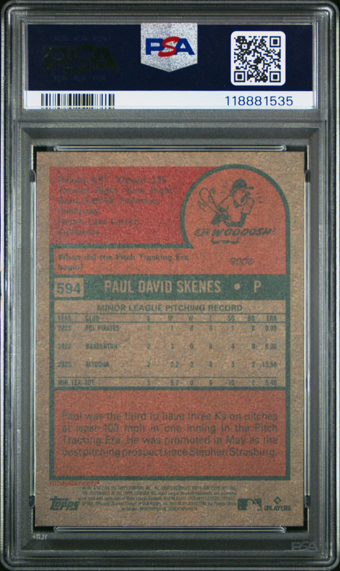 2024 Topps Heritage Paul Skenes #594 Gem Mt 10 back