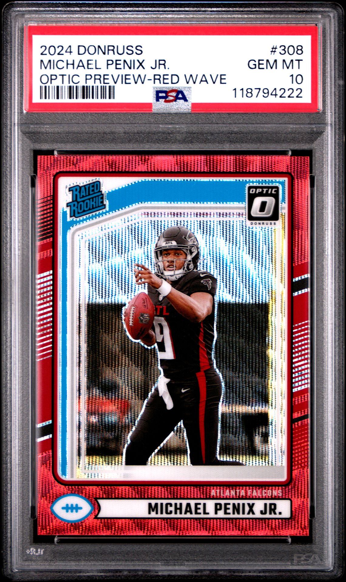 2024 Panini Donruss Michael Penix Jr. #308 (Optic Preview-Red Wave) Gem Mt 10 front