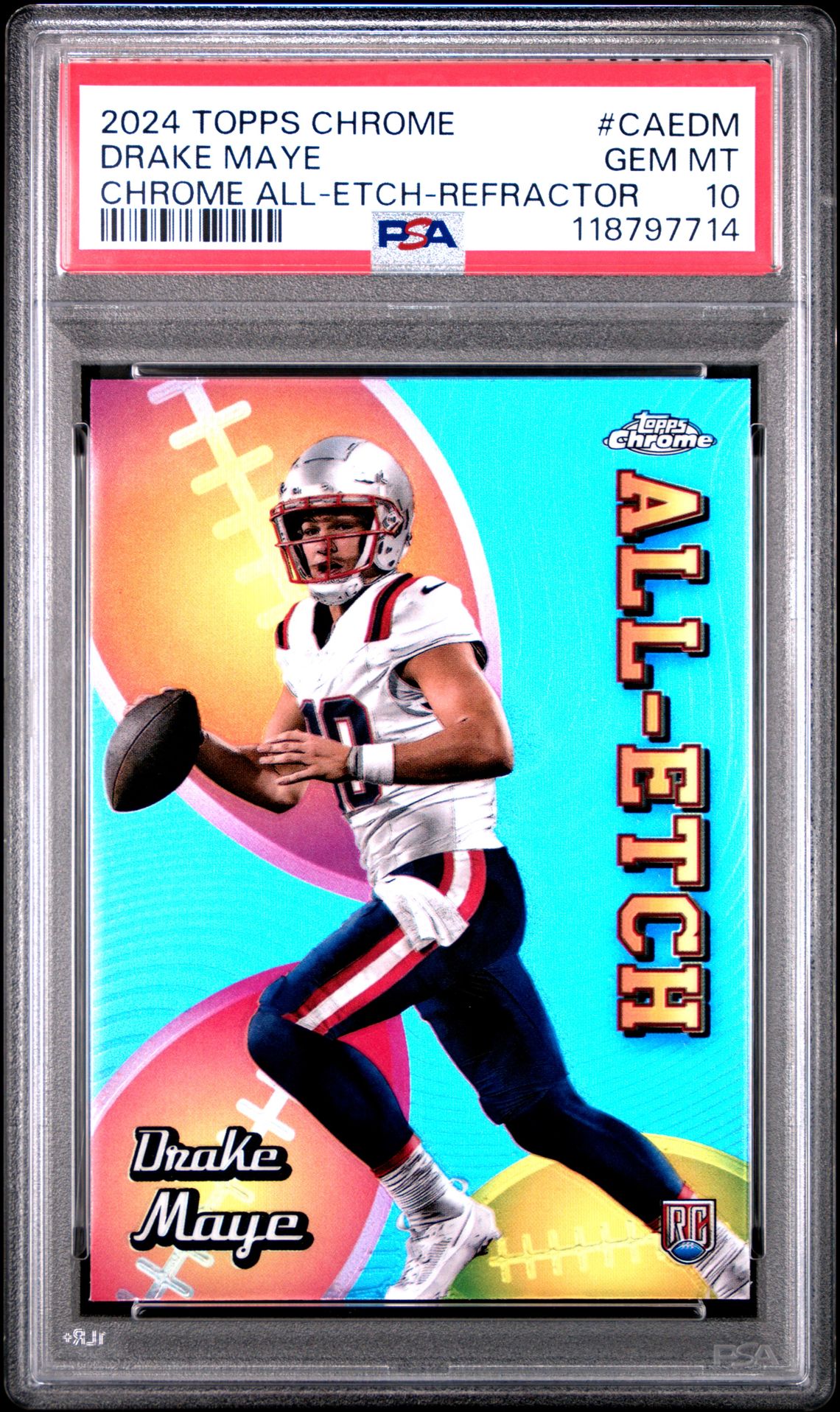 2024 Topps Chrome TOPPS CHROME CHROME ALL-ETCH ETCH-REFRACTOR #CAEDM Drake Maye front