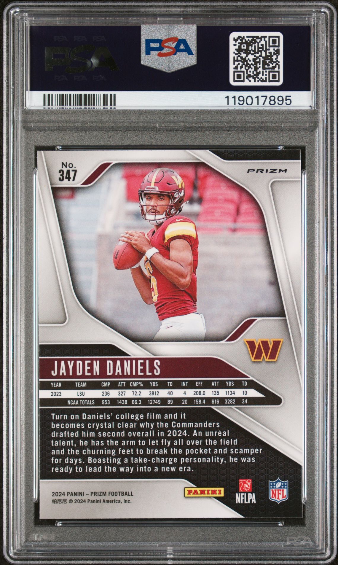 2024 Panini Prizm Jayden Daniels #347 (Lazer Prizm) Mint 9 back