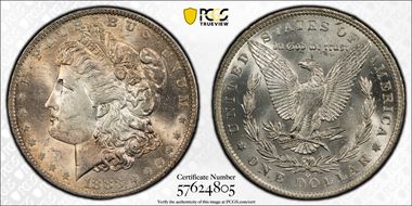 1883-O $1 VAM 36A, Partial E Rev MS63