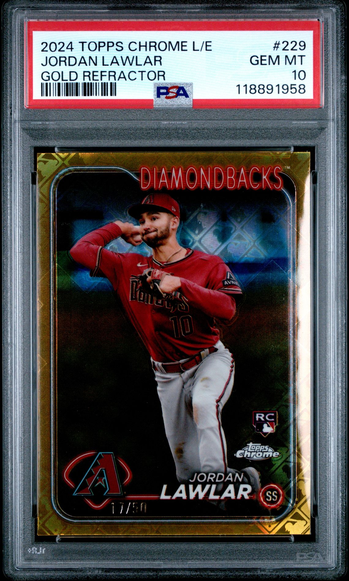 2024 Topps TOPPS CHROME LOGOFRACTOR EDITION GOLD REFRACTOR #229 Jordan Lawlar front