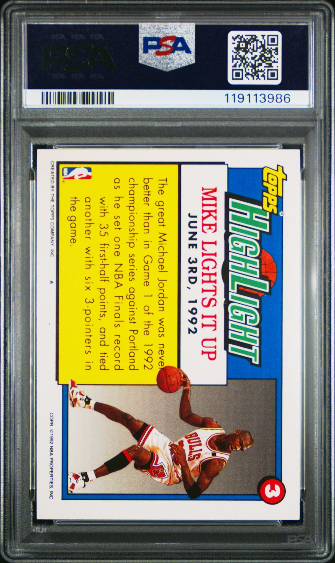 1992 Topps Michael Jordan #3 Mint 9 back