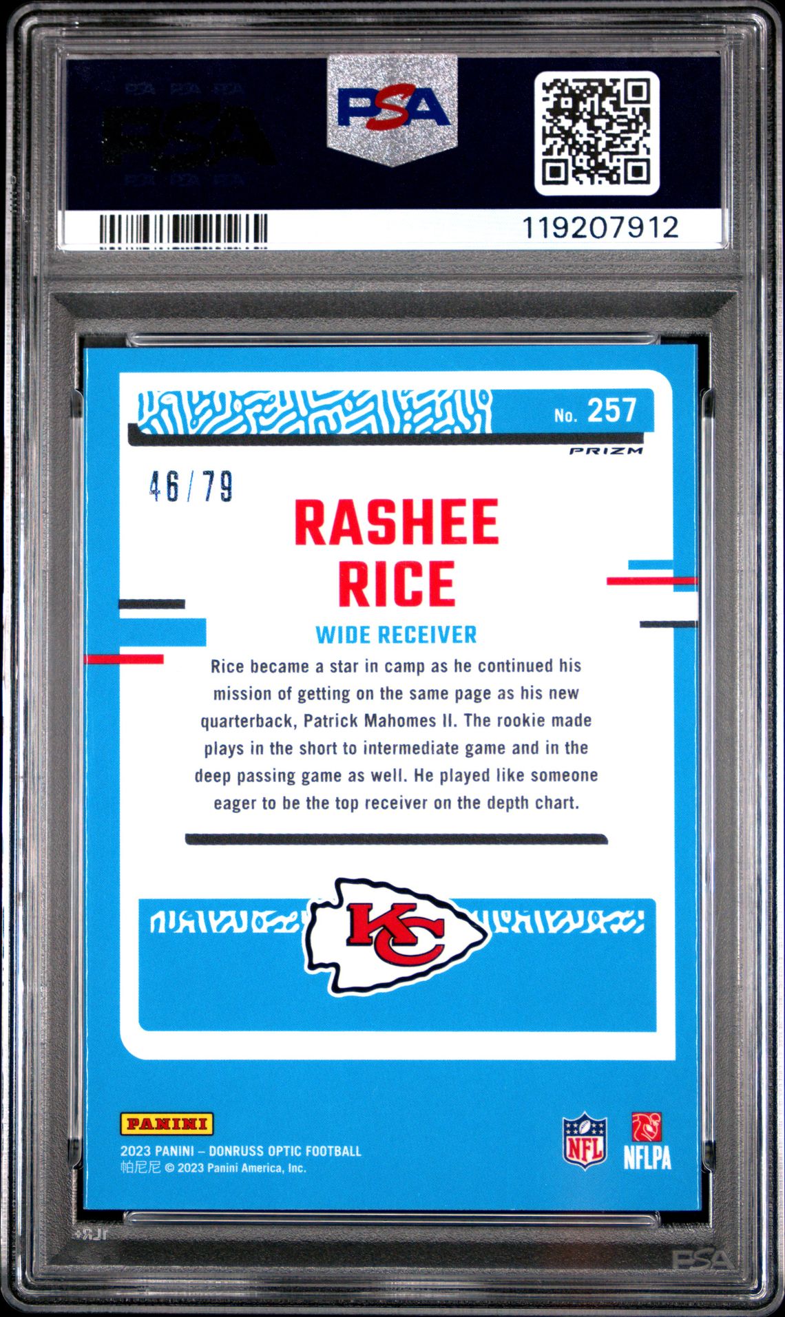 2023 Panini Donruss Optic Rashee Rice #257 (Pink Velocity) Gem Mt 10 back