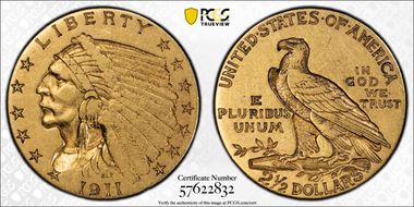 1911-D $2.50 Weak D XF40