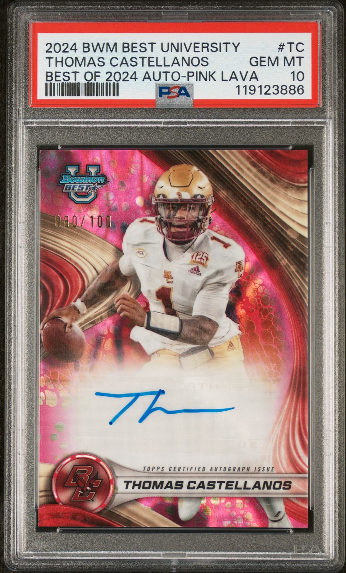 2024 Bowman Best University Best Of 2024 Autographs Thomas Castellanos #Tc (Best Of 2024 Auto-Pink Lava) Gem Mt 10 front