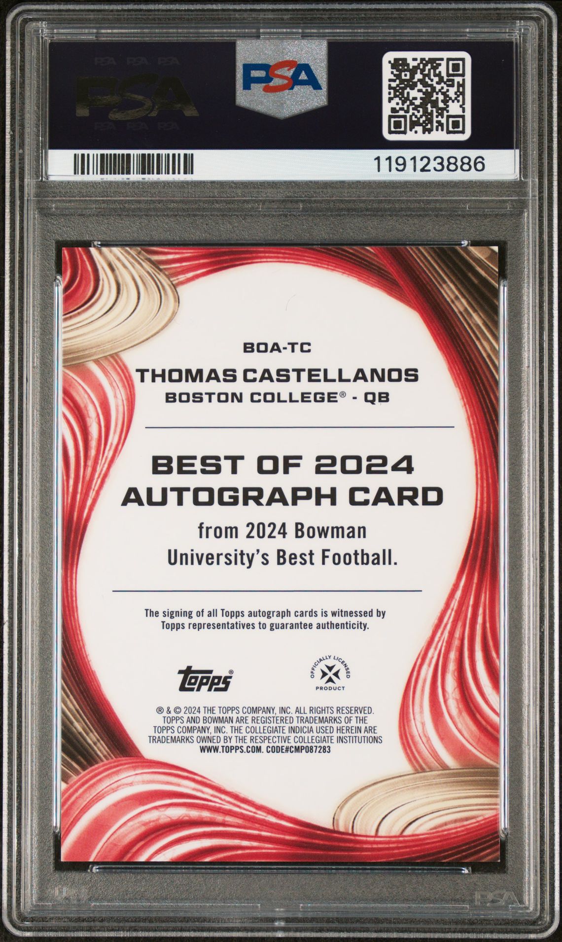 2024 Bowman Best University Best Of 2024 Autographs Thomas Castellanos #Tc (Best Of 2024 Auto-Pink Lava) Gem Mt 10 back