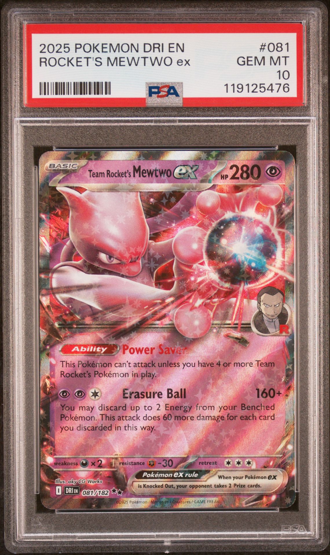 2025 Pokemon Dri En-Destined Rivals Rocket's Mewtwo Ex #081 Gem Mt 10 front