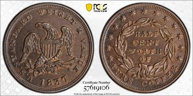 1837 AE Token HT-73, Half Cent N1BN