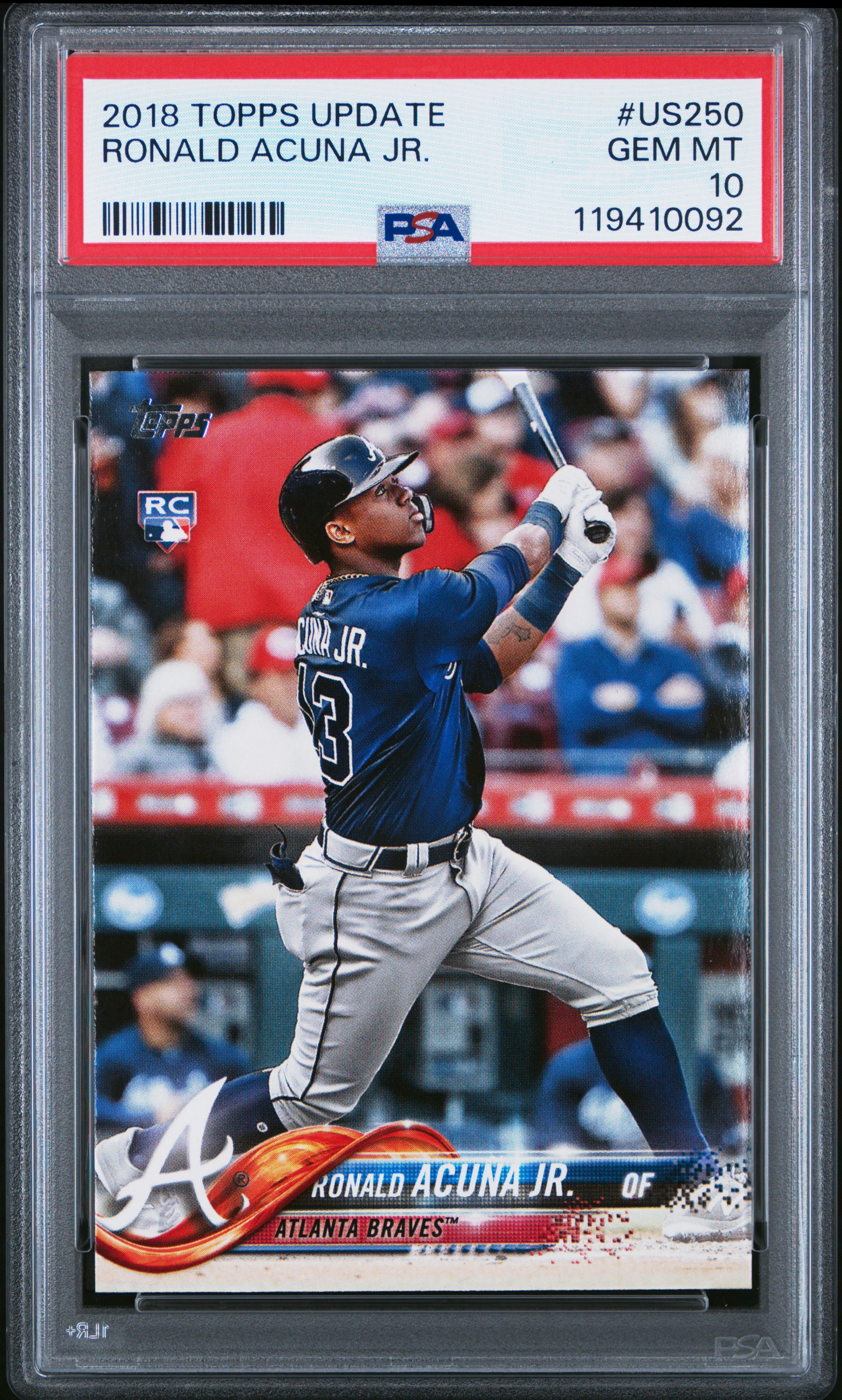 2018 Topps Update Ronald Acuna Jr. At-Bat in Blue Jersey #US250 PSA 10