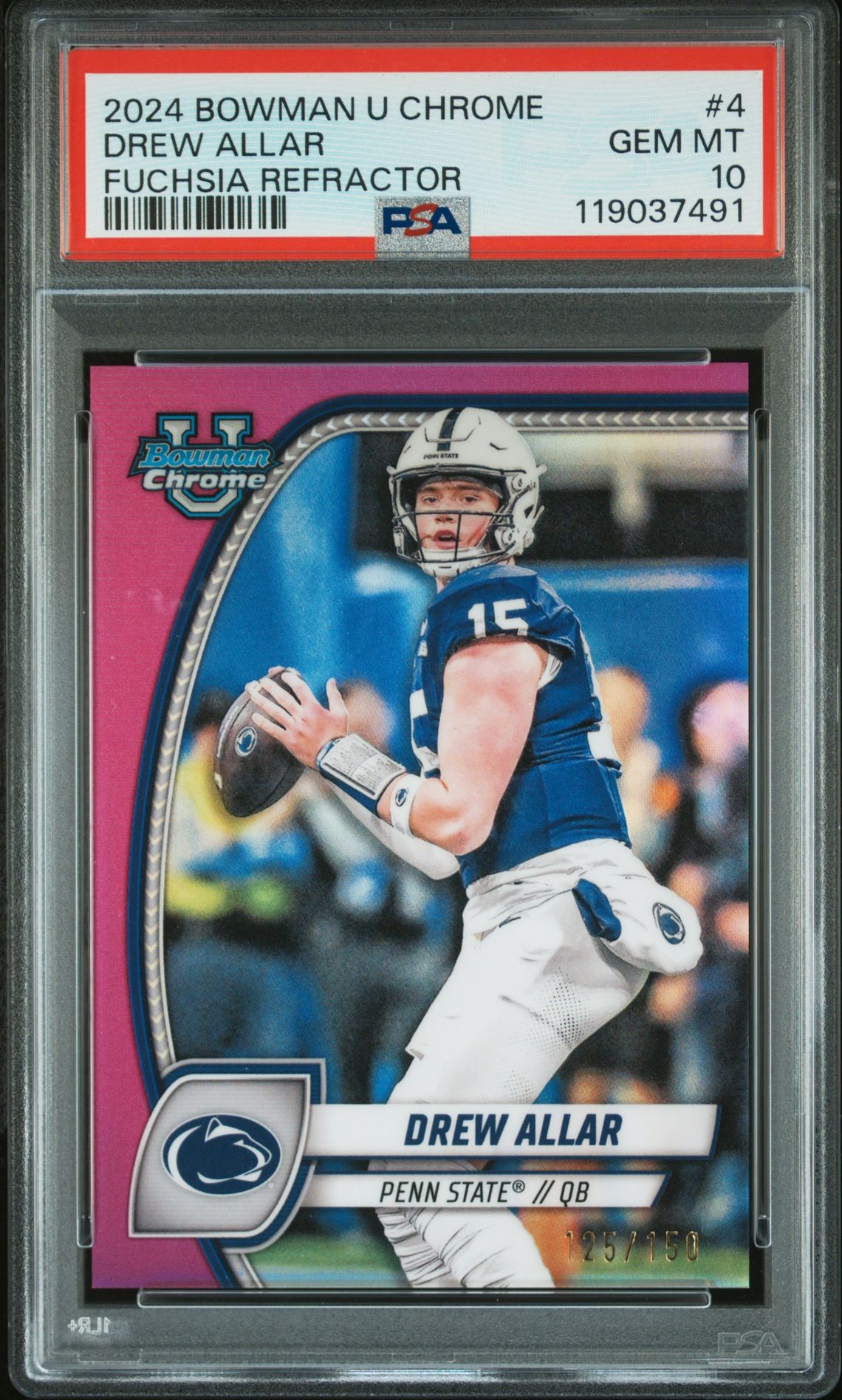 2024 Bowman BOWMAN UNIVERSITY CHROME FUCHSIA REFRACTOR #4 Drew Allar front