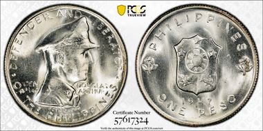 1947-S Peso KM-185 MacArthur MS65