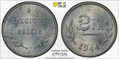 1944 2 Fr KM-133 Allied Occupation MS63