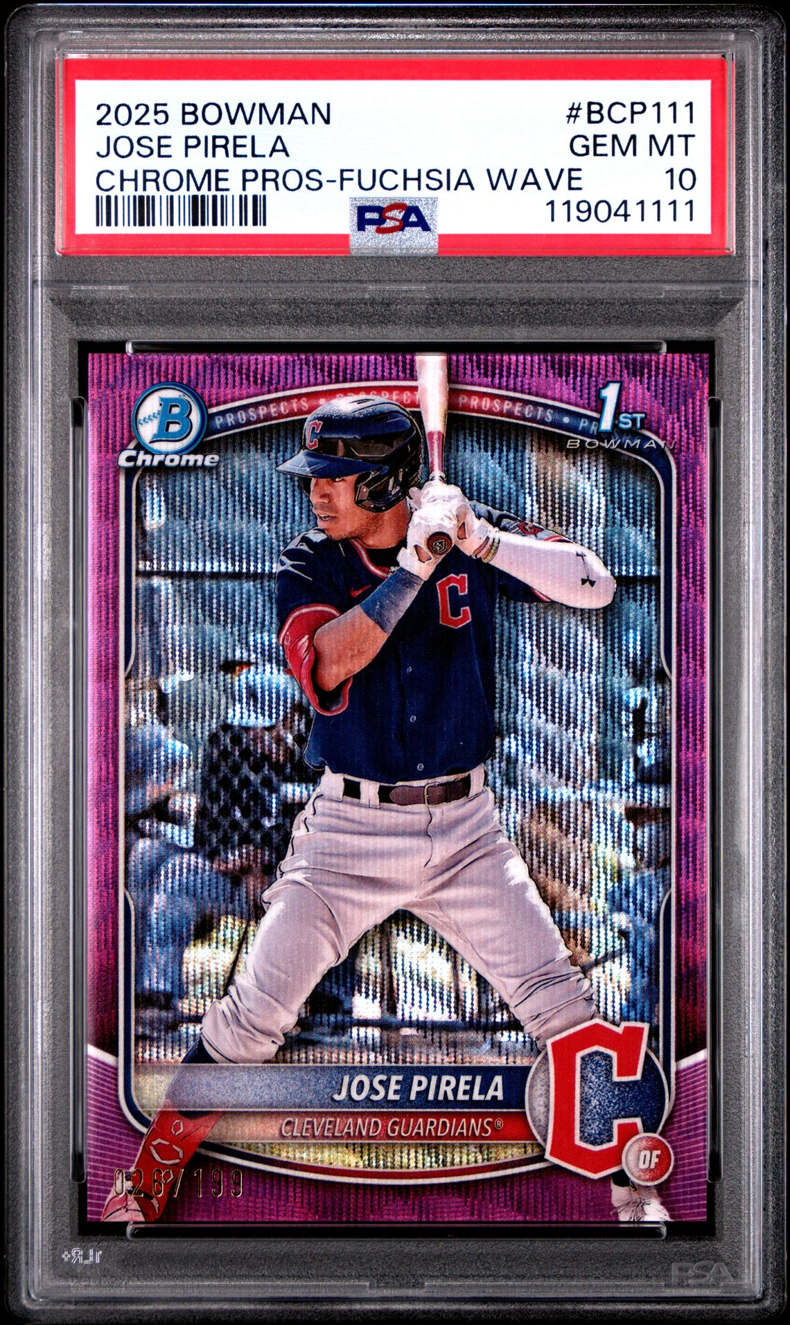 2025 Bowman BOWMAN CHROME PROSPECTS CHROME PROS-FUCHSIA WAVE #BCP111 Jose Pirela front