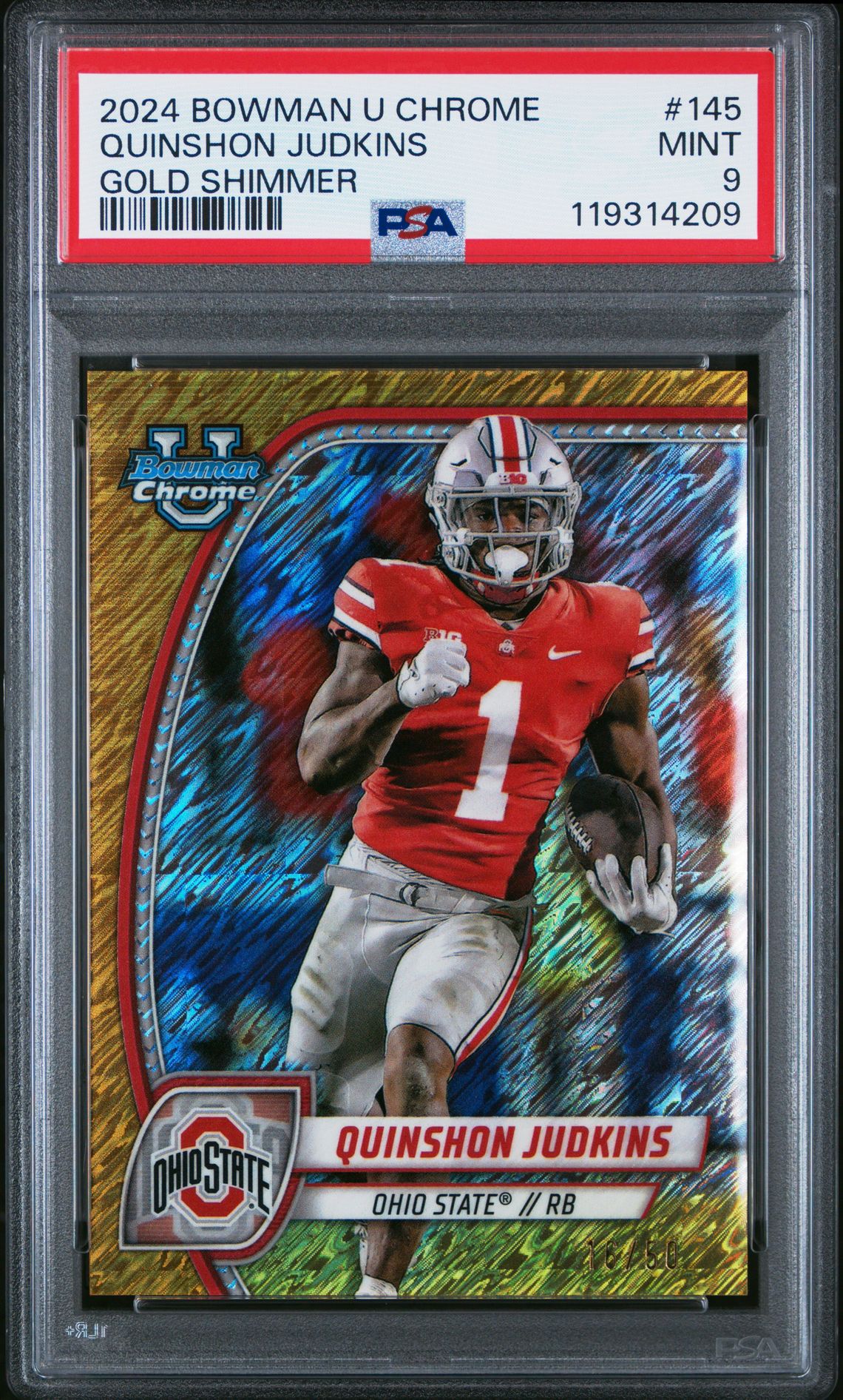 2024 Bowman University Chrome Quinshon Judkins #145 (Gold Shimmer) Mint 9 front