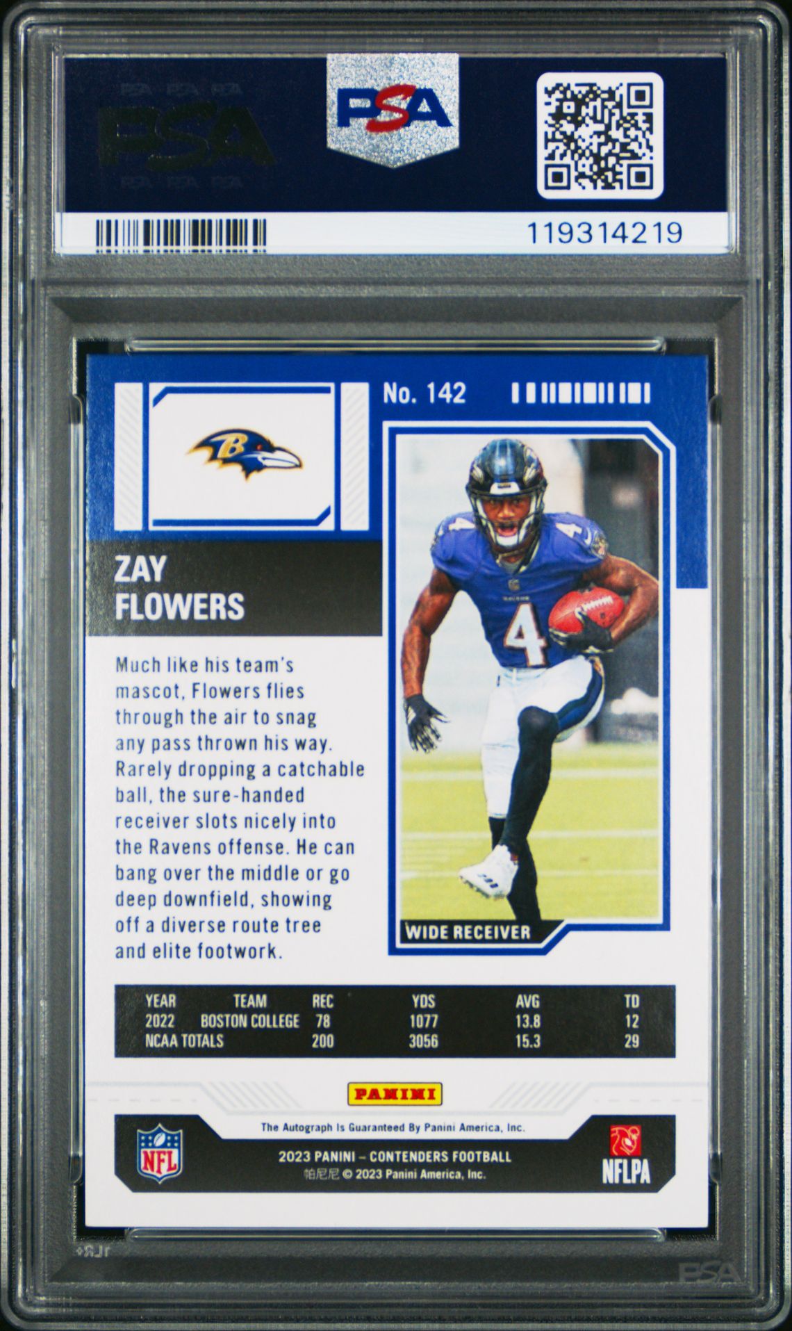 2023 Panini Contenders Zay Flowers #142 (Autograph-Playoff Ticket) Mint 9 back