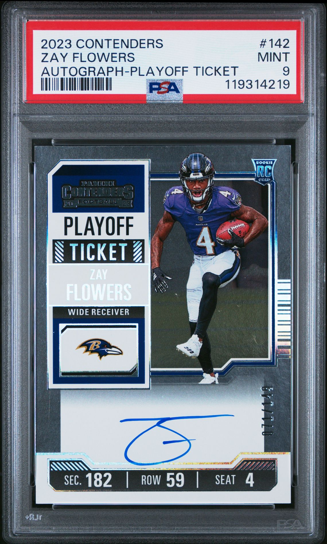 2023 Panini Contenders Zay Flowers #142 (Autograph-Playoff Ticket) Mint 9 front