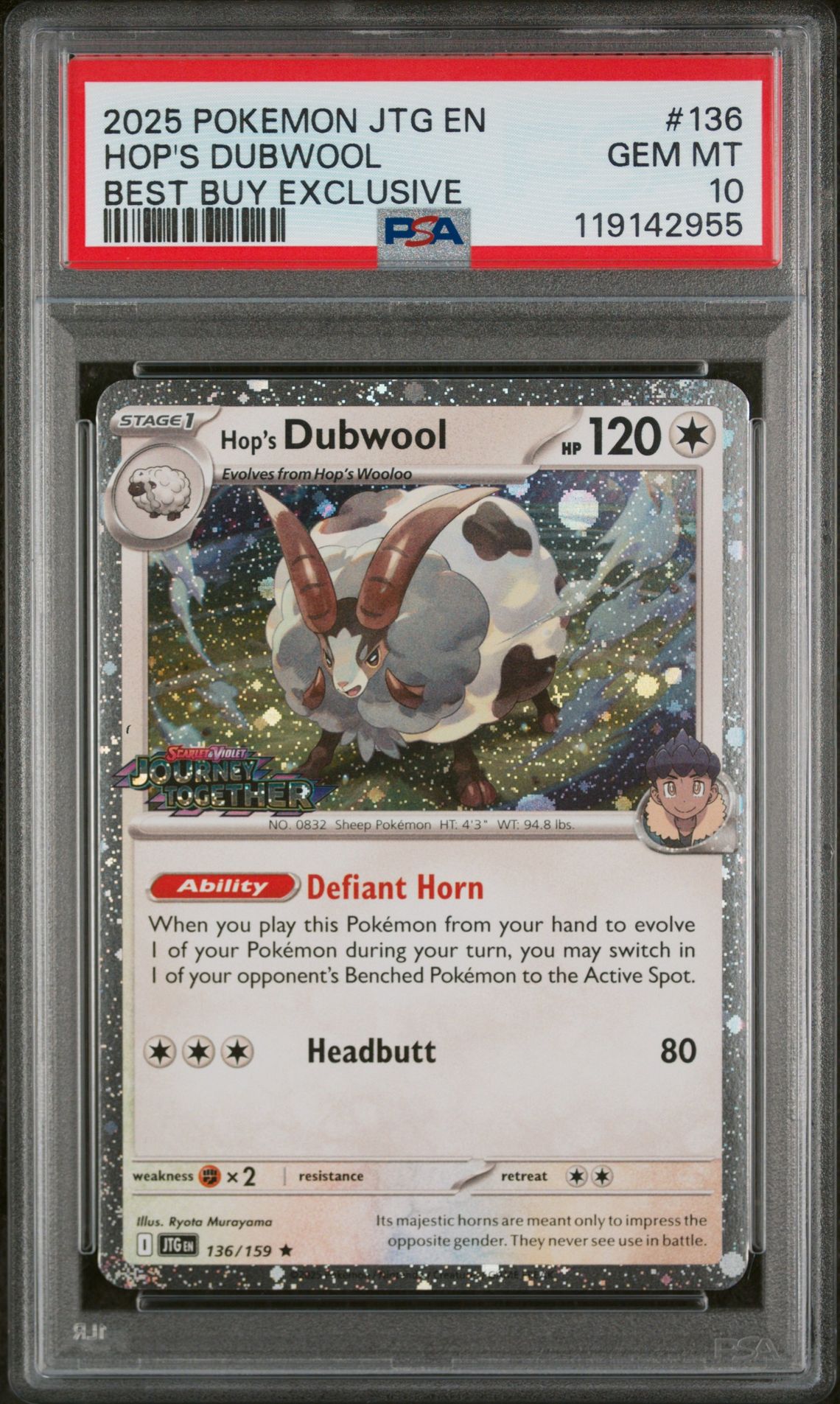2025 Pokemon POKEMON JTG EN-JOURNEY TOGETHER BEST BUY EXCLUSIVE #136 Hop's Dubwool front