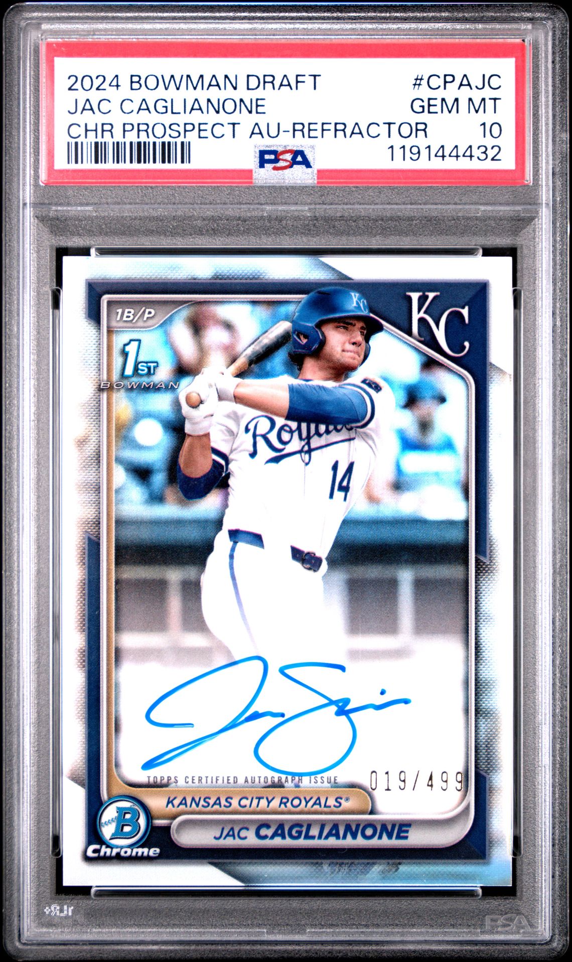2024 Bowman BOWMAN DRAFT CHROME PROSPECT AUTOGRAPHS Refractor #CPAJC Jac Caglianone front