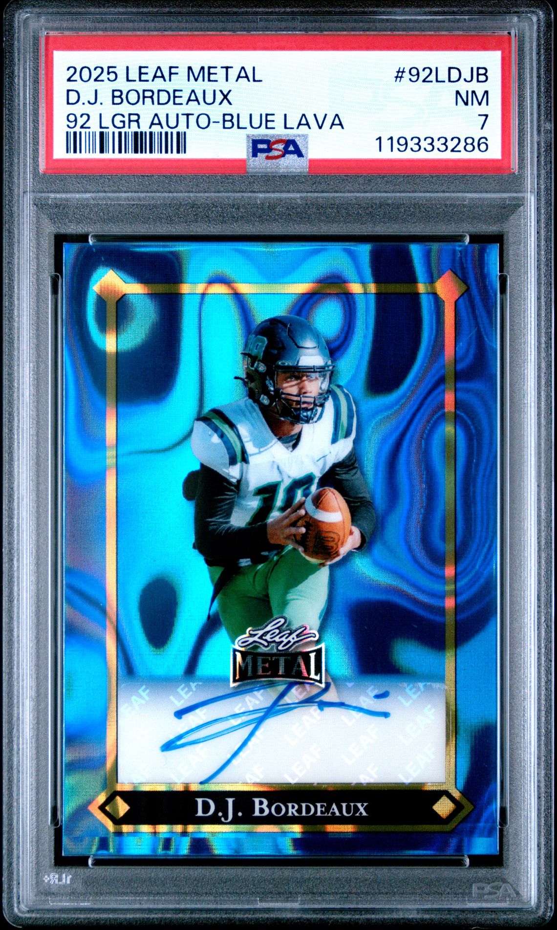 2025 Leaf Metal 92 Leaf Lgr Autographs D.j. Bordeaux #92Ldjb (92 Lgr Auto-Blue Lava) Nm 7 front