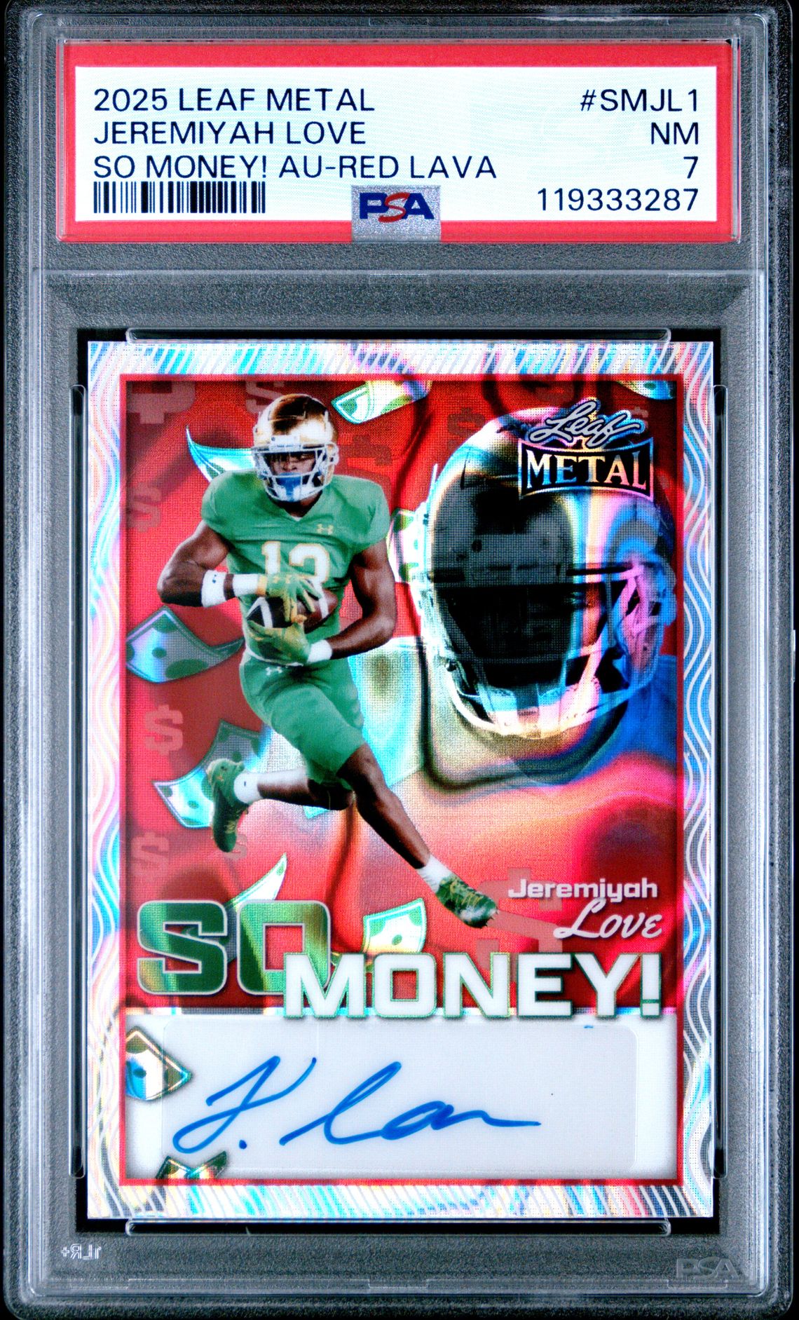 2025 Leaf Metal So Money! Autographs Jeremiyah Love #Smjl1 (So Money! Au-Red Lava) Nm 7 front
