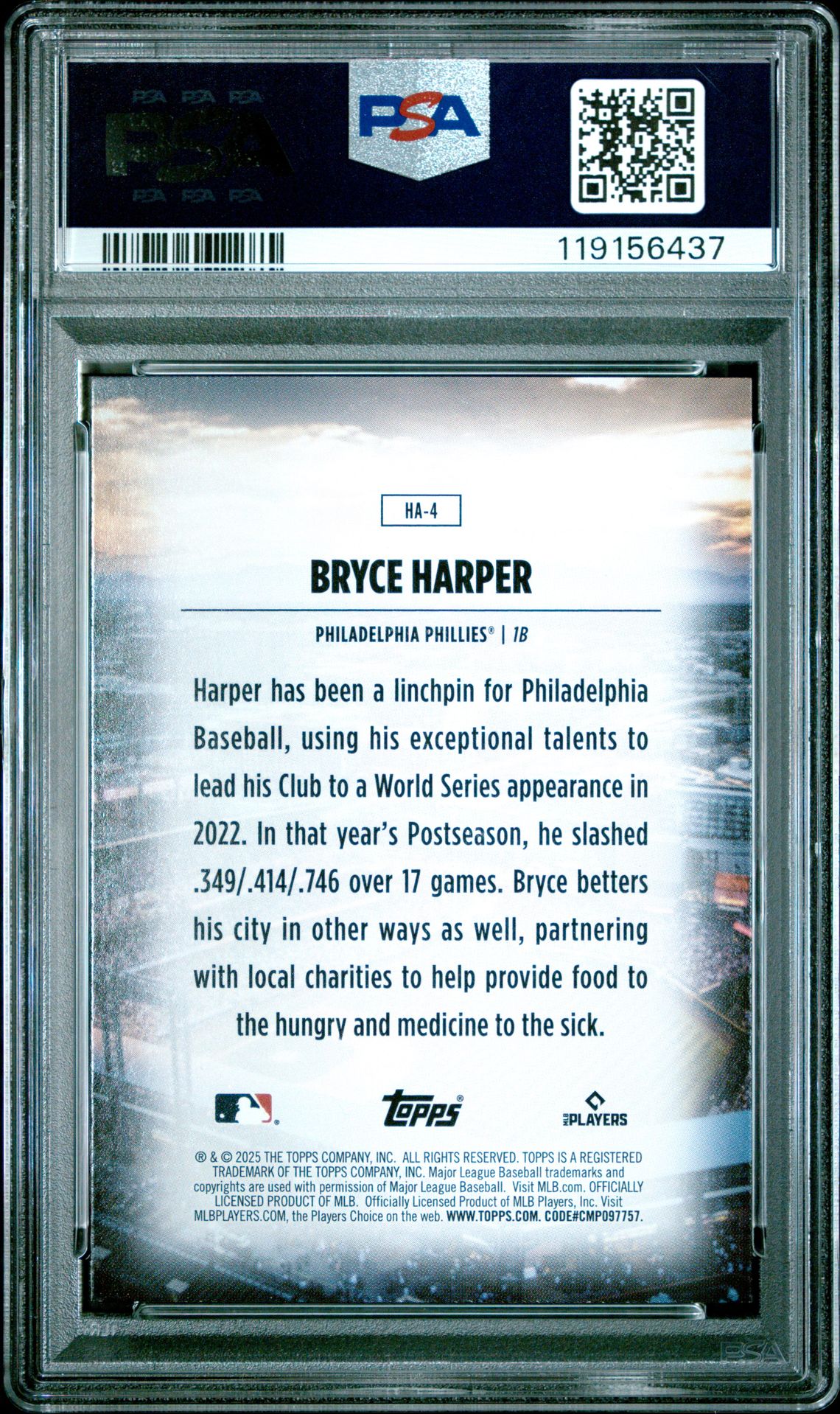 2025 Topps Home Field Advantage Bryce Harper #Ha4 Mint 9 back
