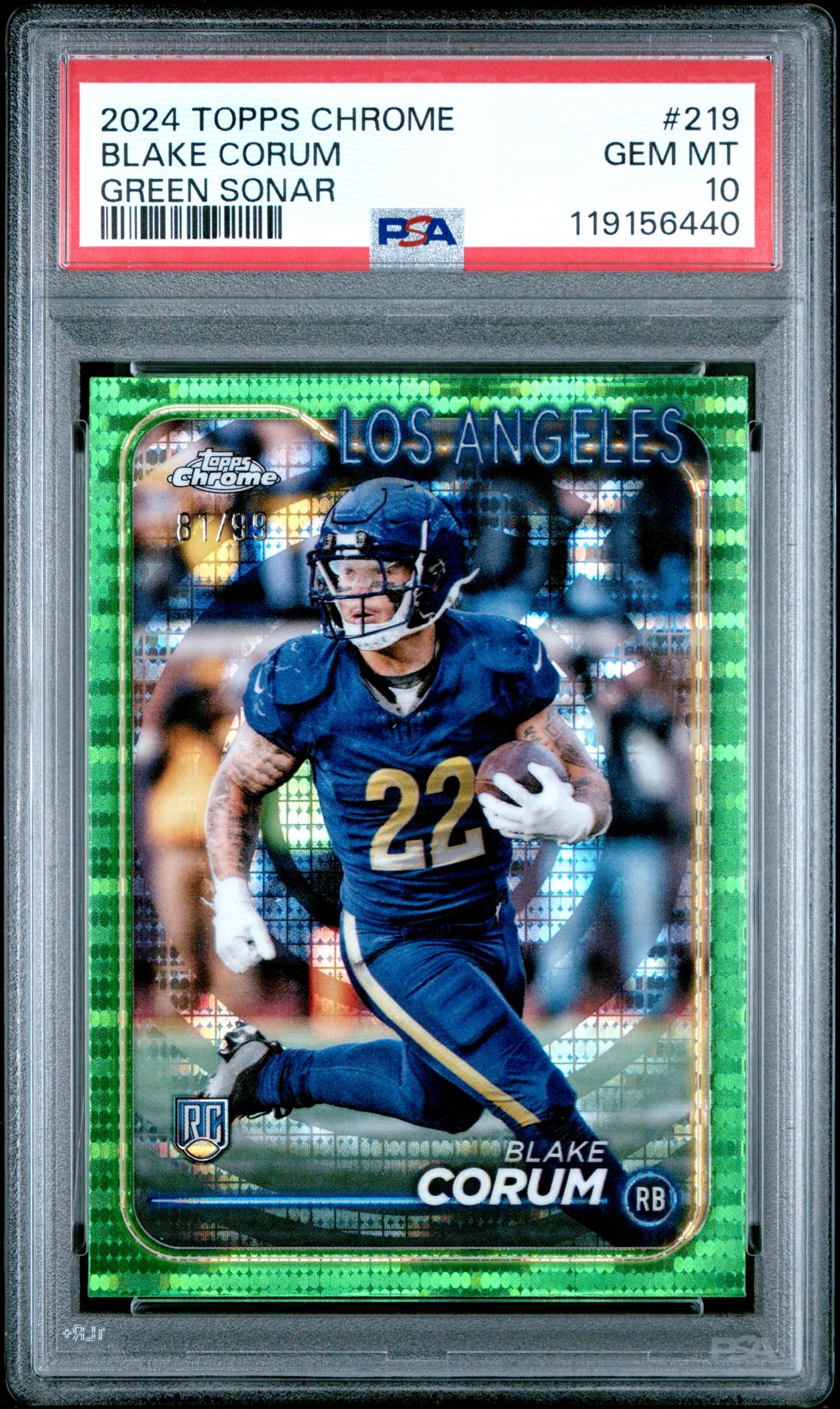 2024 Topps Chrome Blake Corum #219 (Green Sonar) Gem Mt 10 front