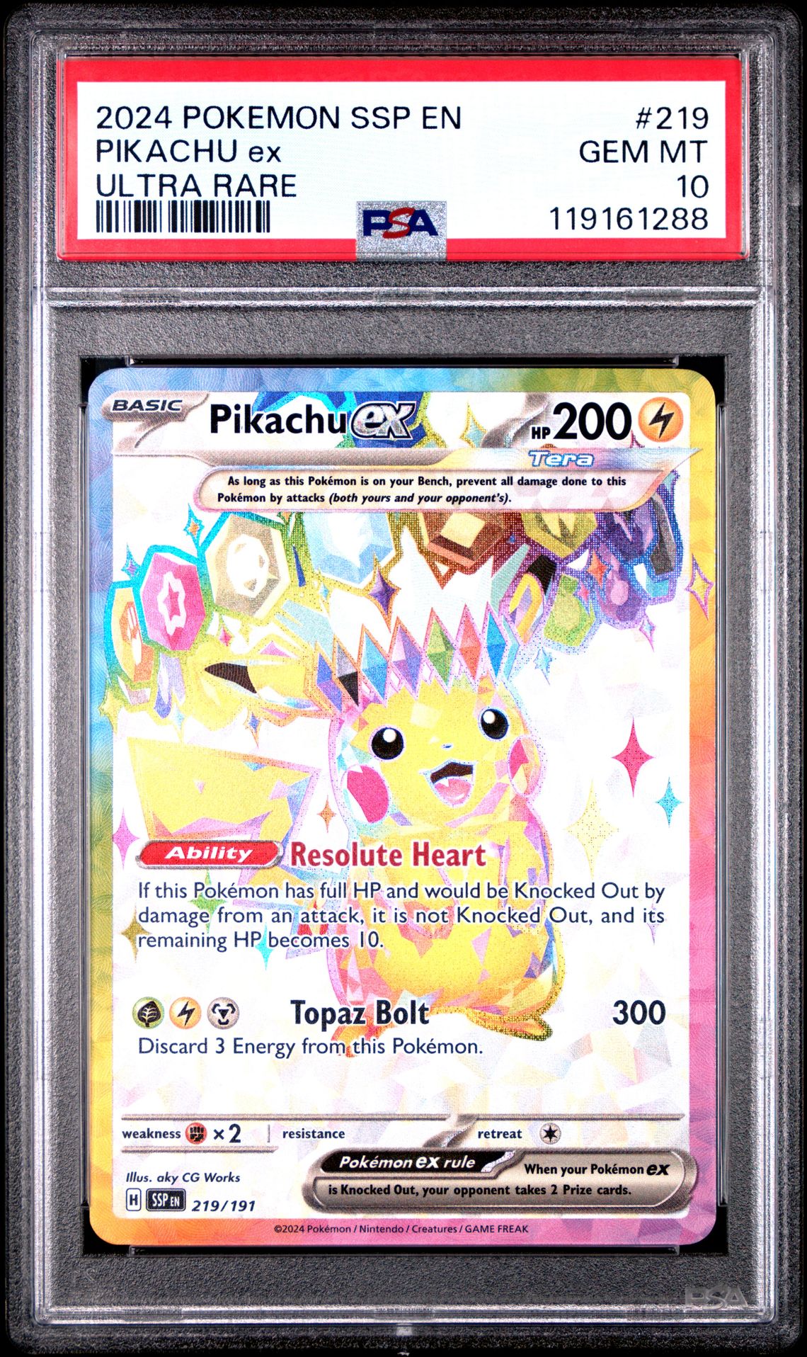 2024 Pokemon Ssp En-Surging Sparks Pikachu Ex #219 (Ultra Rare) Gem Mt 10 front