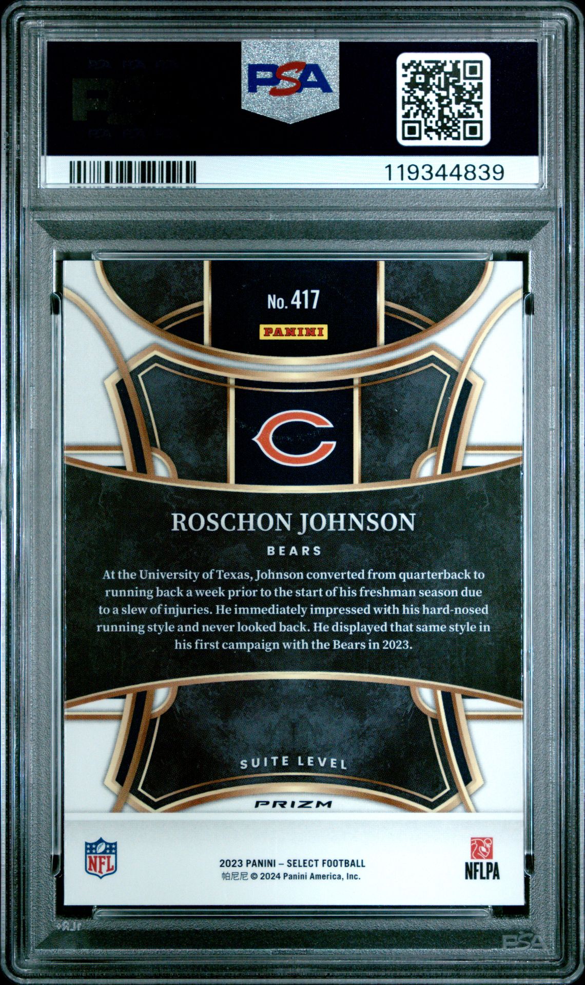 2023 Panini Select Roschon Johnson #417 (Cosmic) Gem Mt 10 back