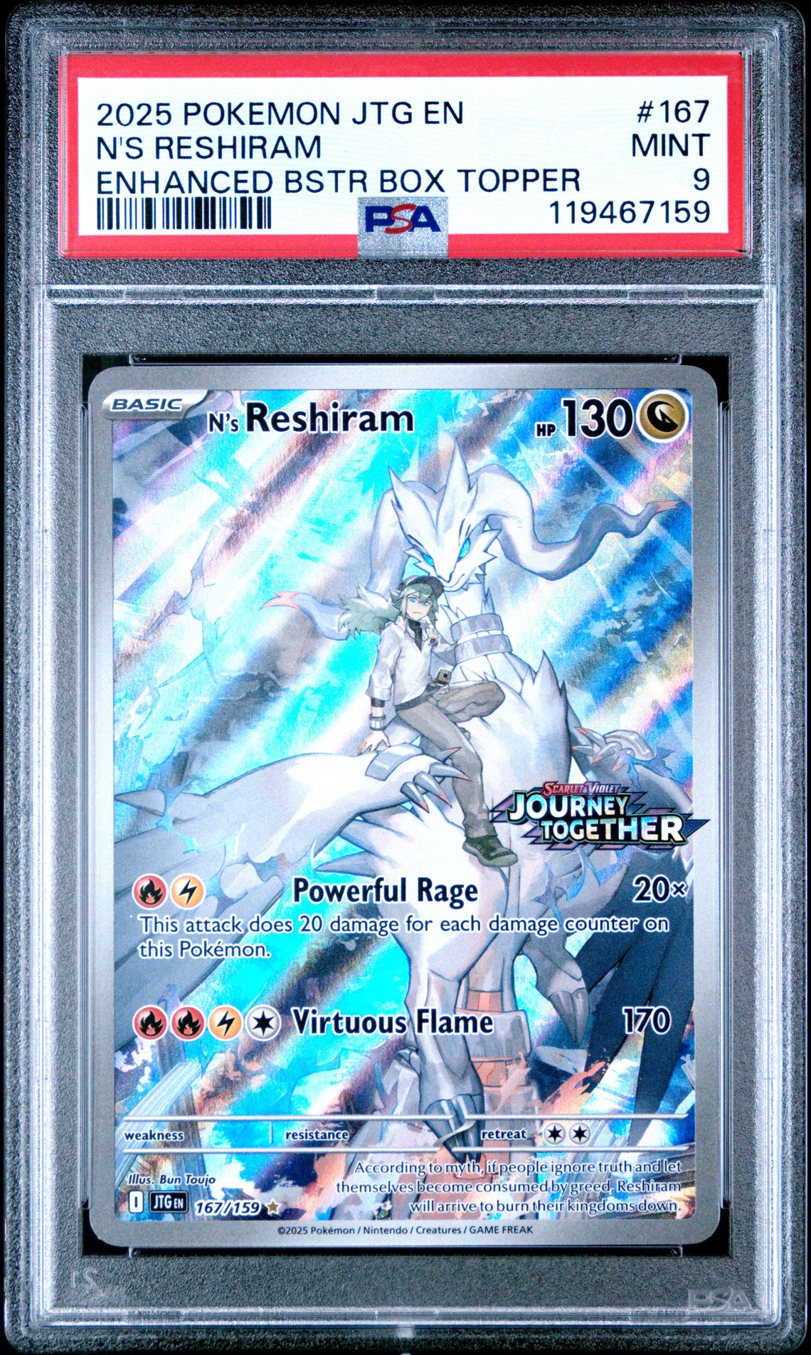 2025 Pokemon Jtg En-Journey Together N's Reshiram #167 (Enhanced Bstr Box Topper) Mint 9 front