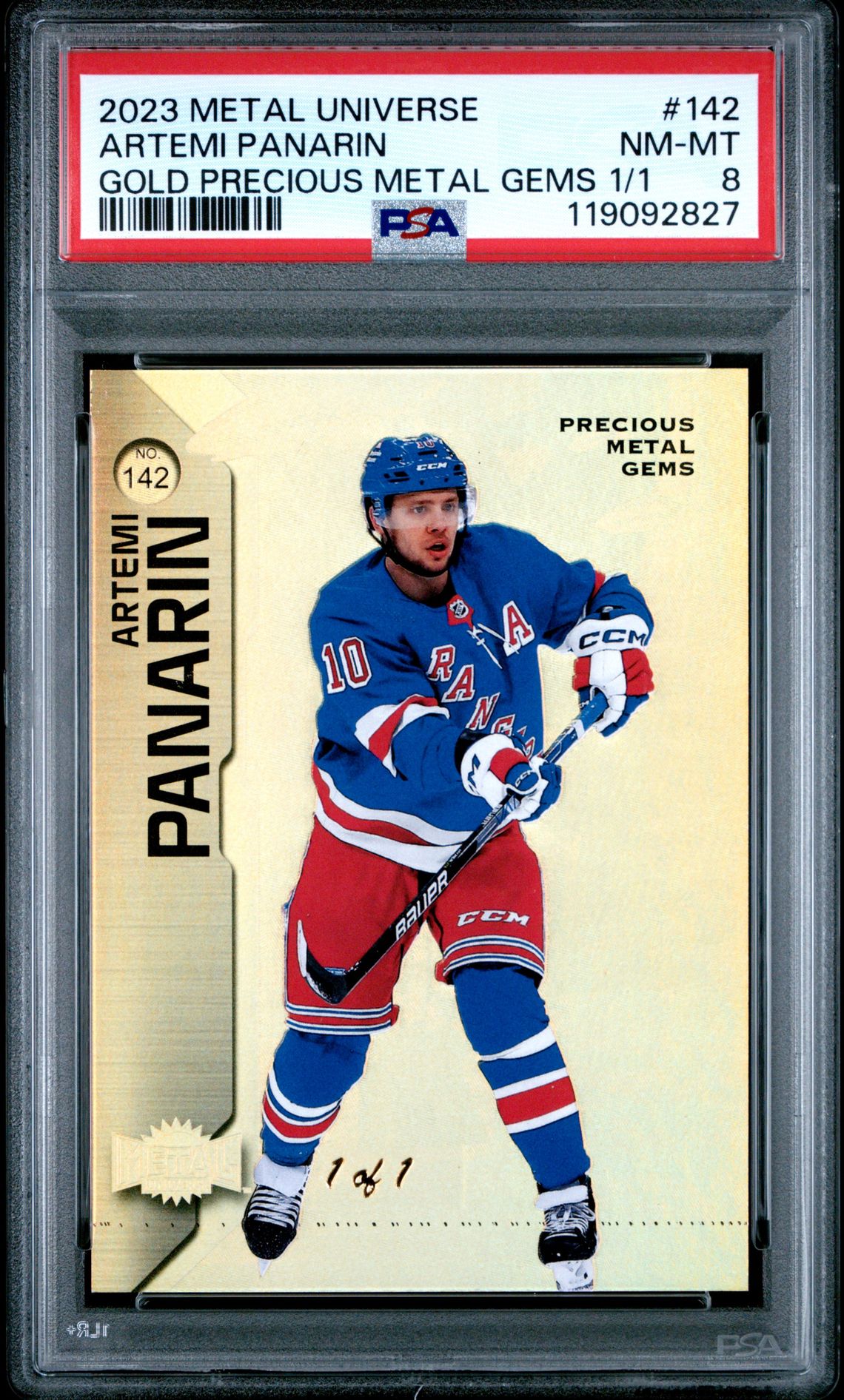 2023 SkyBox SKYBOX METAL UNIVERSE GOLD PRECIOUS METAL GEMS 1/1 #142 Artemi Panarin front