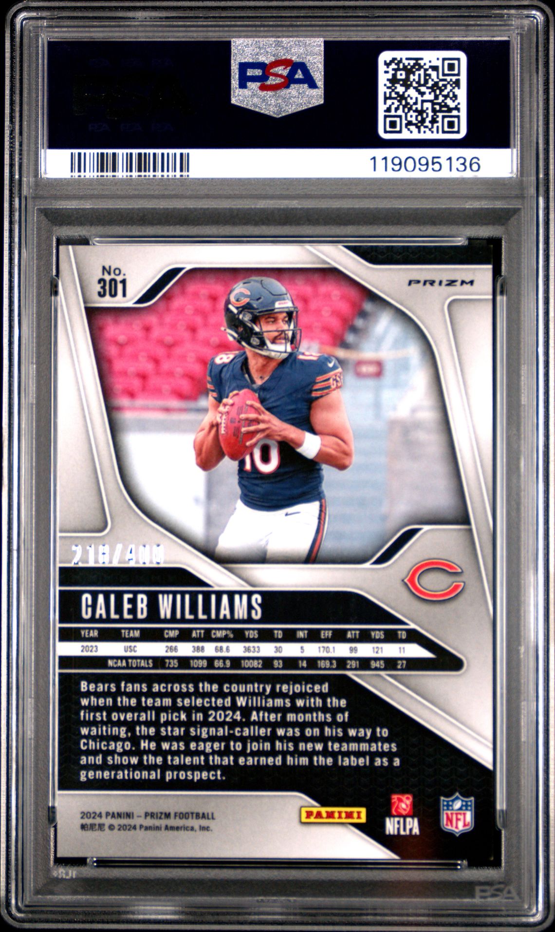 2024 Panini Prizm Caleb Williams #301 (Pandora) Mint 9 back