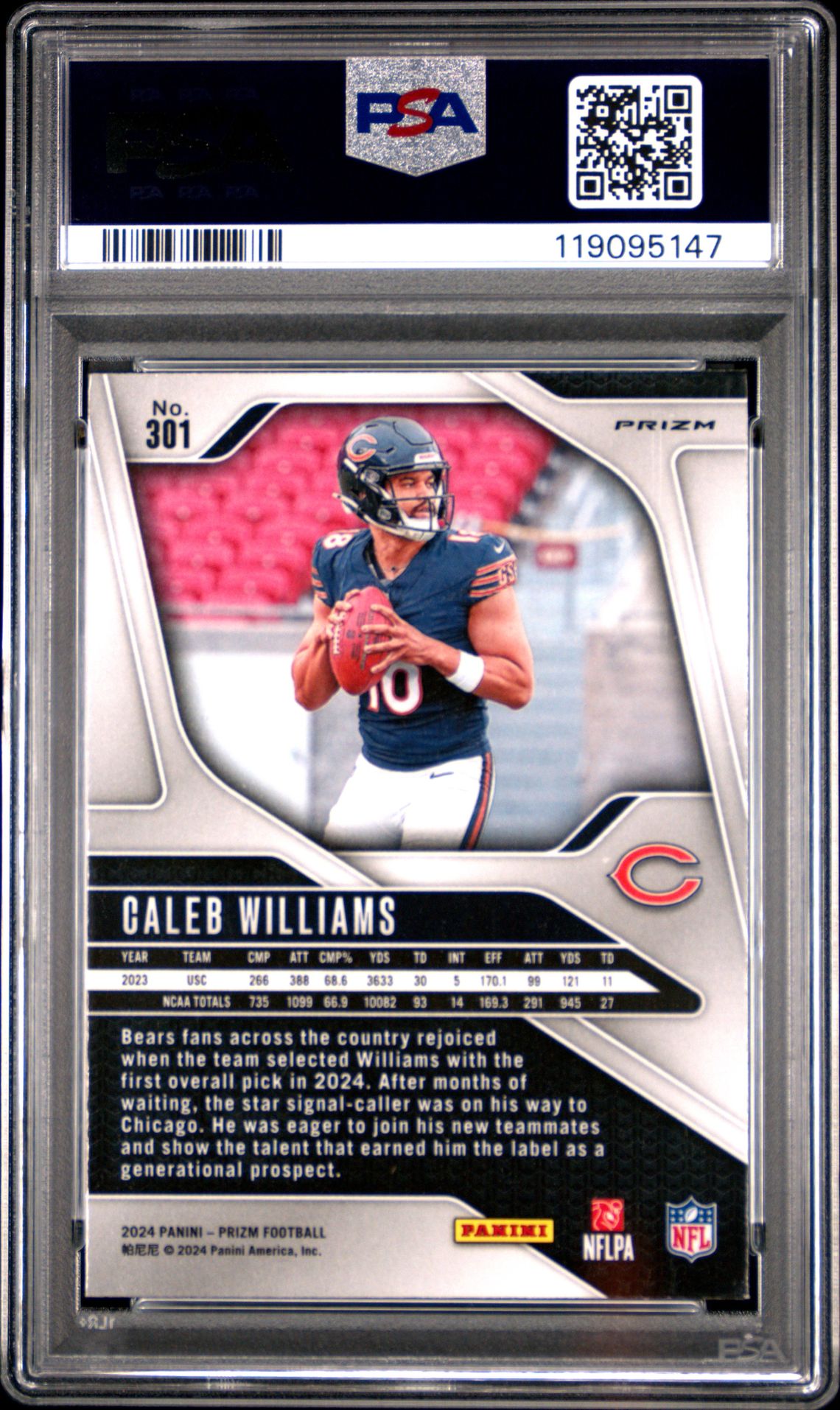 2024 Panini Prizm Caleb Williams #301 (Disco Prizm) Mint 9 back