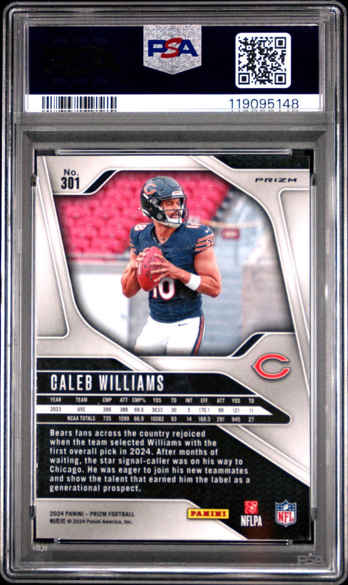 2024 Panini Prizm Caleb Williams #301 (Red/White/Blue Prizm) Mint 9 back