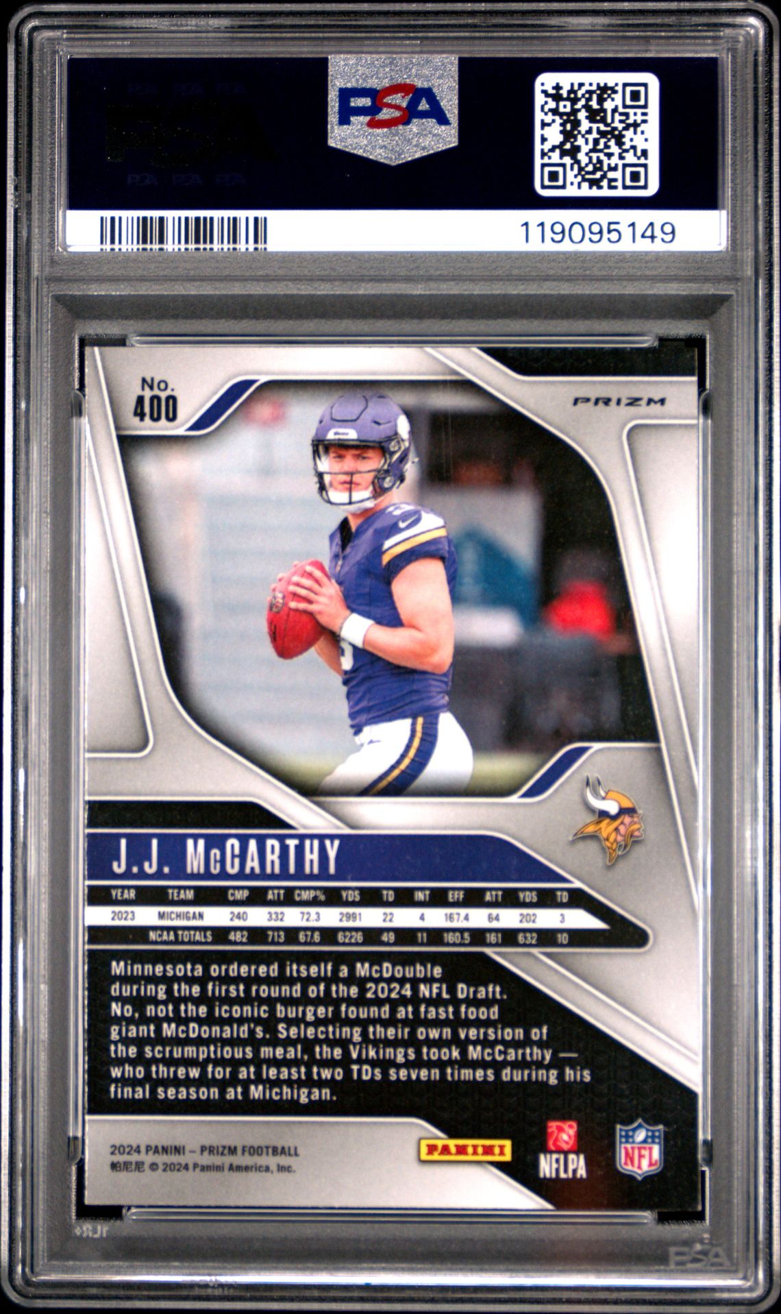 2024 Panini Prizm Jj Mccarthy #400 (Red/White/Blue Prizm) Mint 9 back