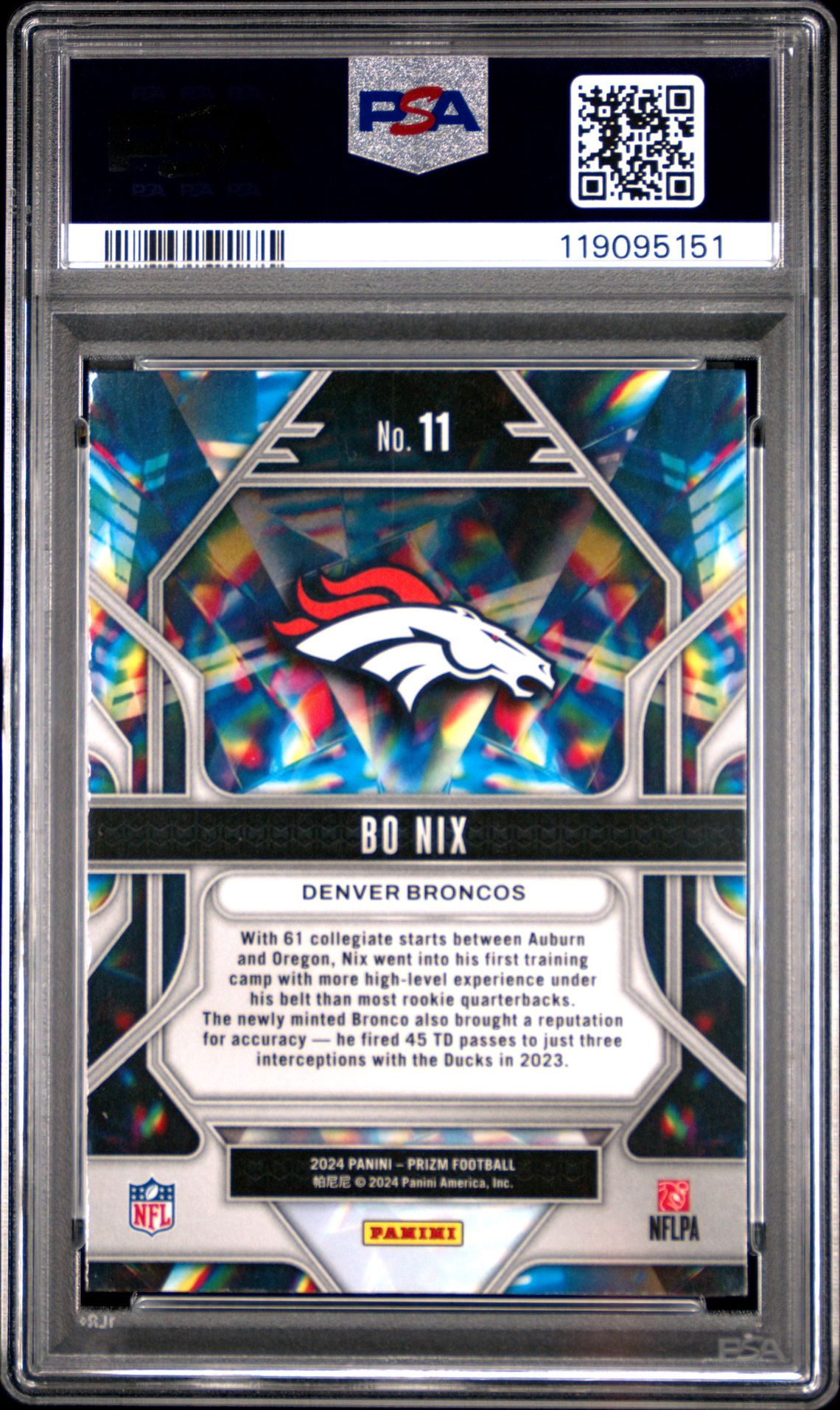 2024 Panini Prizm Prizmatic Bo Nix #11 Mint 9 back