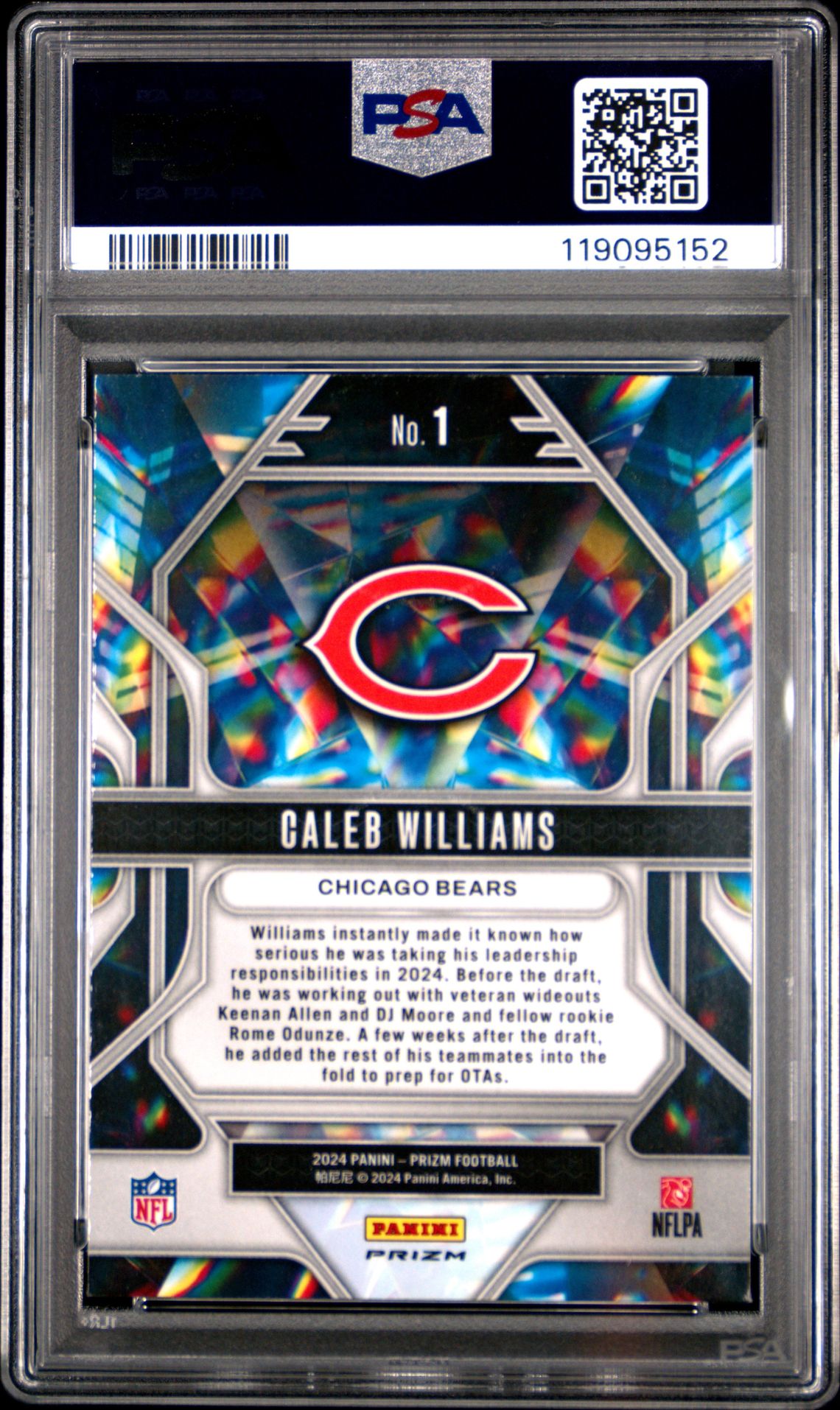 2024 Panini Prizm Prizmatic Caleb Williams #1 (Prizmatic-Green Wave) Mint 9 back