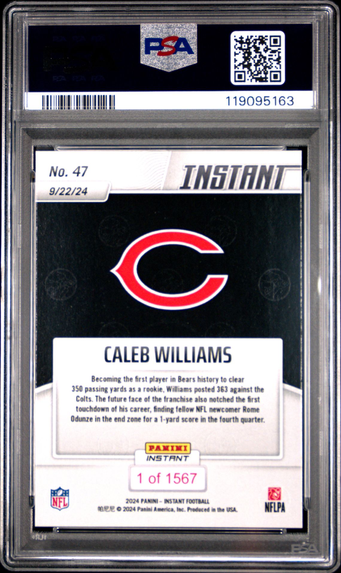 2024 Panini Instant Nfl Caleb Williams #47 Gem Mt 10 back