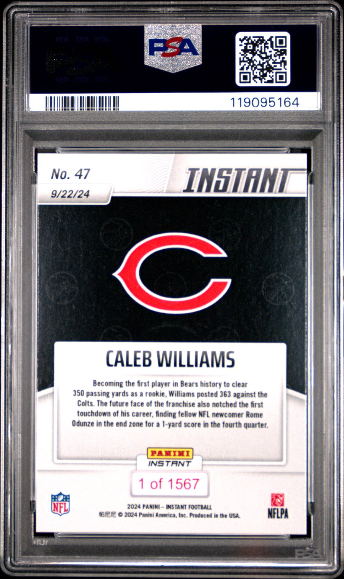 2024 Panini Instant Nfl Caleb Williams #47 Gem Mt 10 back